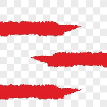 Three Ripped Red Paper Strips on Transparent  Pattern Background Illustrazione stock