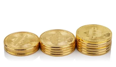 Three rising stacks of virtual bitcoins Stock Photos