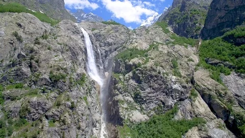 Three river falls from mountain aerial around panorama  in Georgia Stock-Footage 94596095