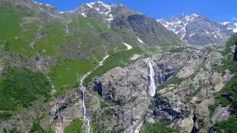 Three river falls from mountain aerial panorama view Stock-Footage 94596107