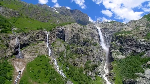 Three river falls from mountain aerial view 스톡 동영상 94596120