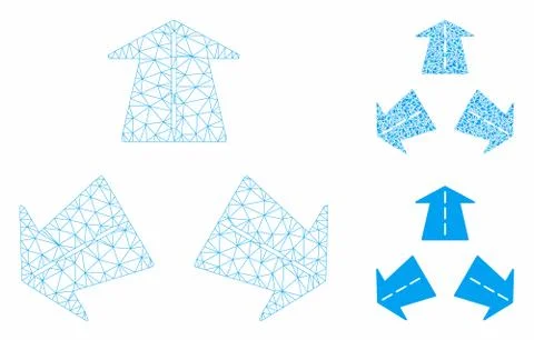 Three Road Directions Vector Mesh Network Model and Triangle Mosaic Icon Stock Illustration