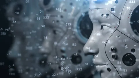 Three robot heads shot close-up standing in a row watching what's going on in 스톡 동영상 171822700