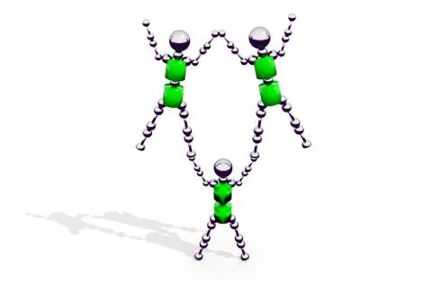 Three robotic acrobats on each other. 3d rendering. 스톡 일러스트