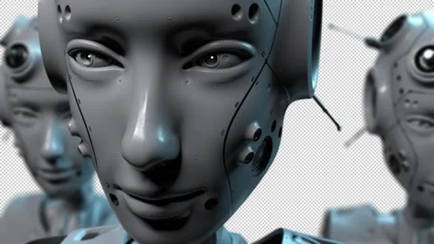 Three robots are watching. shot from a wide angle close-up on the concept of  스톡 동영상 171822392