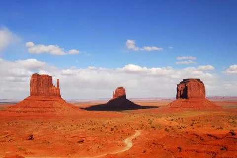 Three rock formations found in monument valley Stock Photos