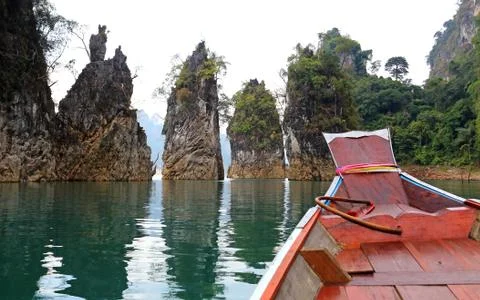 Three rocks in cheow lan lake, ratchaprapa dam, khao sok national park, thail Stock Photos