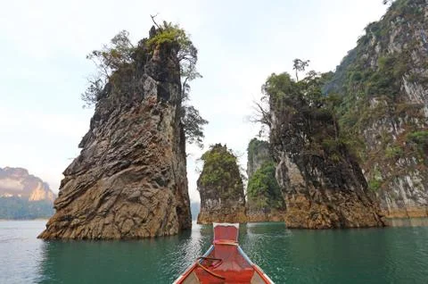 Three rocks in cheow lan lake, ratchaprapa dam, khao sok national park, thail Stock Photos