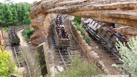Three Roller Coaster And Stony Background In Fun Park Stock Footage 45238450