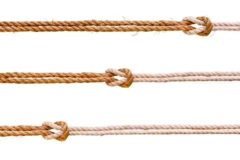 Three ropes with reef knot set Foto stock