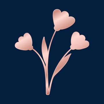 Three rose gold floral elements on dark blue Stock Illustration