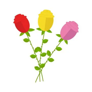 Three roses of different colors on white background for use in web design Stock Illustration