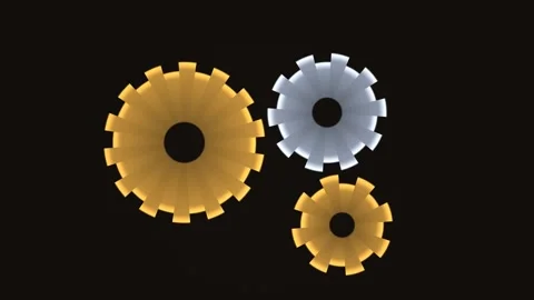 Three rotating gears with bright colors on a dark Stock Footage 338188751