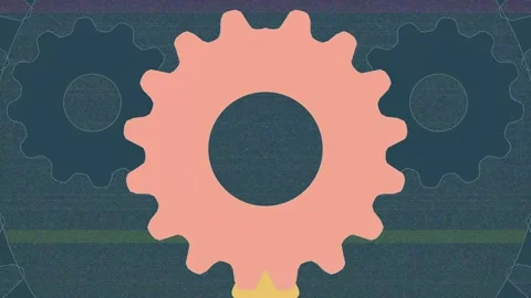 Three rotating gears teamwork and industry concept stylized gears, one large pin Stock Footage 330529552