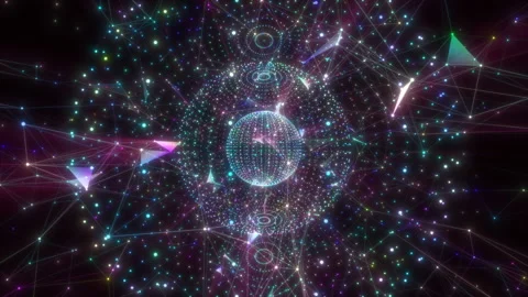 Three rotating spheres in space shine and twist elements around themselves. Stock Footage 121691355