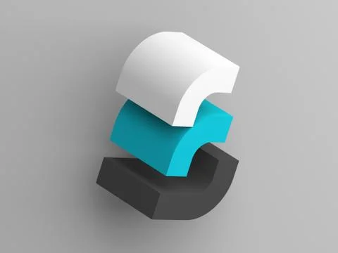 Three round corners in shape of E letter 3 d Illustrazione stock