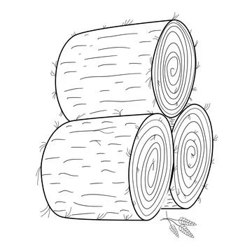 Three round haystacks hand drawn vector illustration. Harvesting hay at a cattle イラスト素材