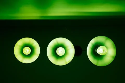 Three round lamps on the ceiling, bottom view Stock Photos