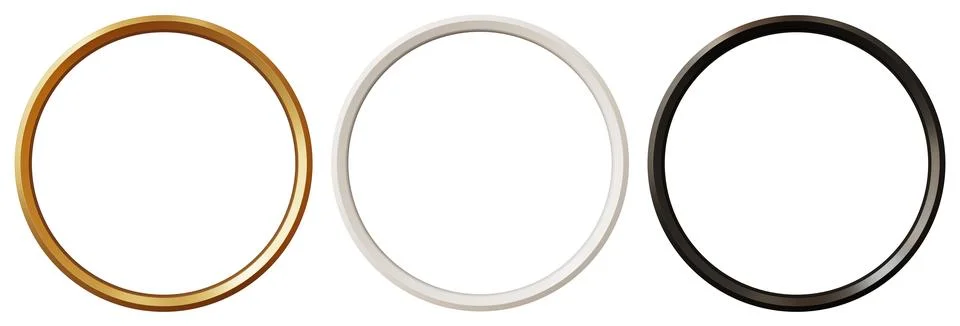Three round picture frames are displayed on a clear background. The frames ar Stock Photos
