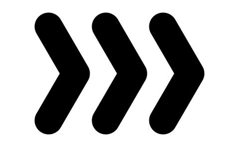 Three rounded black chevron arrows, Triple chevron directional pointer, Round Stock Illustration