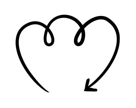 Three rounded loops arrow downward-pointing hand-drawn sketch graphic element Stock Illustration