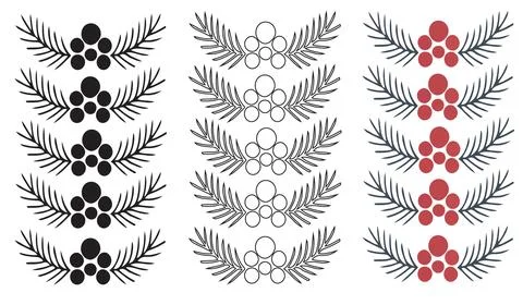 Three rows of festive decorative berry and leaf art イラスト素材