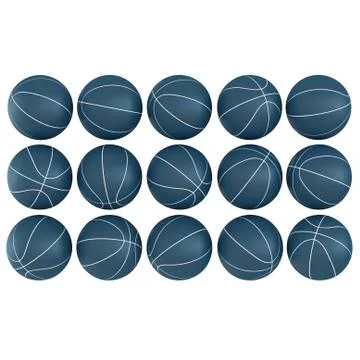 Three rows of five blue basketballs on an isolated white background. 3D rende Stock Illustration