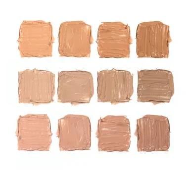 Three rows of four samples of neutral, cold and warm shades of foundation on a Stock Photos