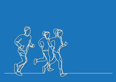 Three runners - continuous line drawing Stock Illustration
