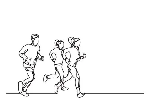 Three runners - continuous line drawing Stock Illustration