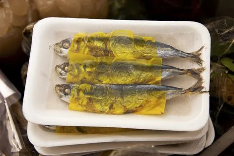Three salted fish Stock Photos