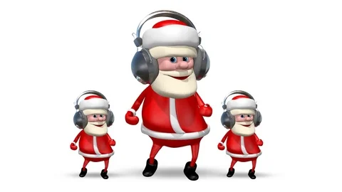 Three Santa Dancing in Headphones Stock Footage 69931186
