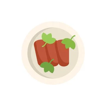 Three sausages with basil on a plate top view Stock Illustration