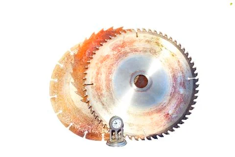 Three saw blades with time clock Stock Photos