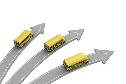 Three school buses go in different directions Stock-Illustration