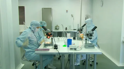 Three Scientists Working on a Project Study at the Table With Microscopes. Stock Footage 60999046
