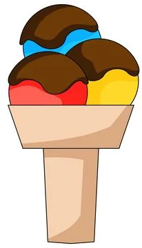 Three Scoop Ice Cream Cone On White Background Stock Illustration