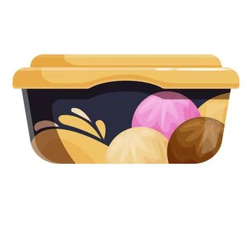 Three scoops of ice cream, chocolate, vanilla and strawberry flavor, inside a Stock Illustration