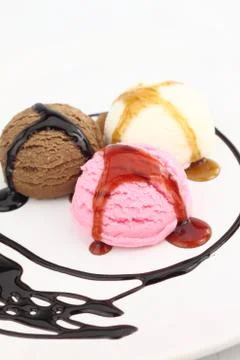 Three scoops of ice cream Stock Photos