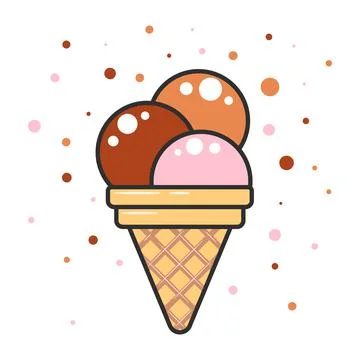 Three scoops of ice cream in a waffle cone on a white background. Vector flat Stock Illustration