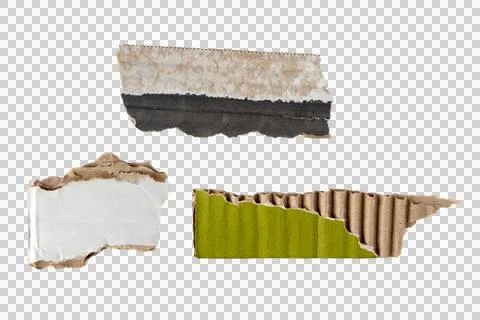 Three scraps of corrugated cardboard box isolated transparent png. Stock-Illustration