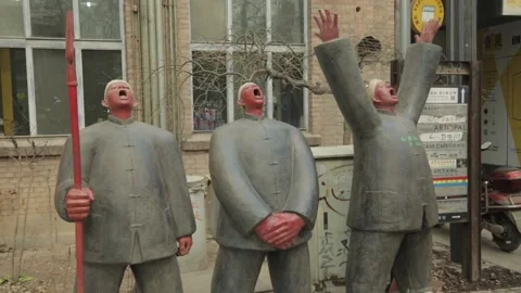 Three Sculptures of Shouting Figures Outside in 798 Art District Beijing China Stock Footage 341714966