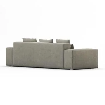 Three-seater sofa with pillows on a white background back view 3d rendering Stock Illustration