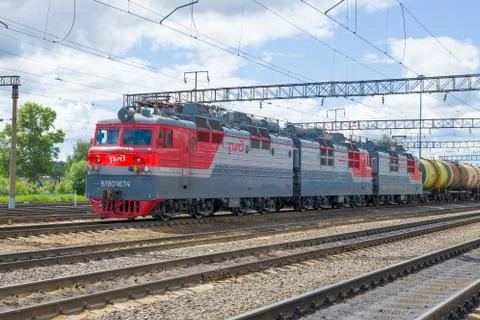 Three-section coupling of freight electric locomotives VL-80S Stock Photos