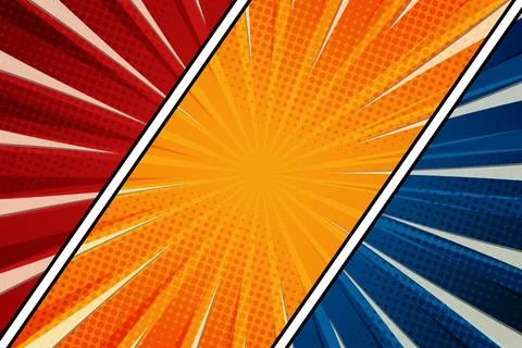 Three Section Diagonal Comic Background with Halftone Texture and Dynamic S.. Stock Illustration