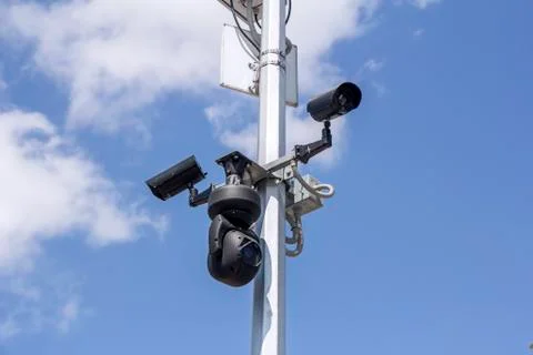 Three security cameras Stock Photos