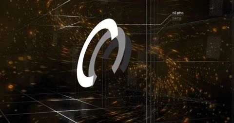 Three-segment arc logo fading in, emitting sparks while golden stream forming Stock Footage 333833199
