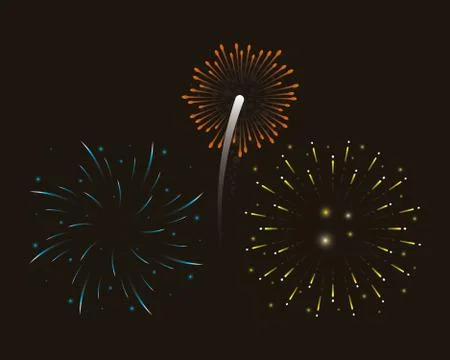 Three set colors fireworks splash lights in sky night Illustrazione stock