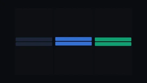 Three sets of dual horizontal bars in blue and green on a black background Vídeo Stock 336263531