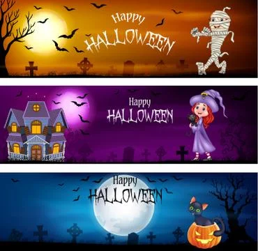 Three sets of halloween banners Illustrazione stock